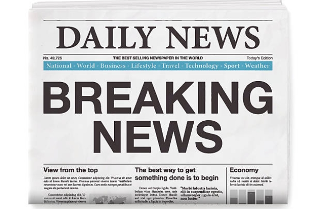 Newspaper headline : "BREAKING NEWS". Realistic newspaper isolated on blank background.